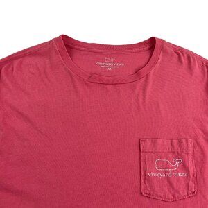 Vineyard Vines Long Sleeve T-Shirt Men's Medium Pink Whale Pocket Crew Neck 100%